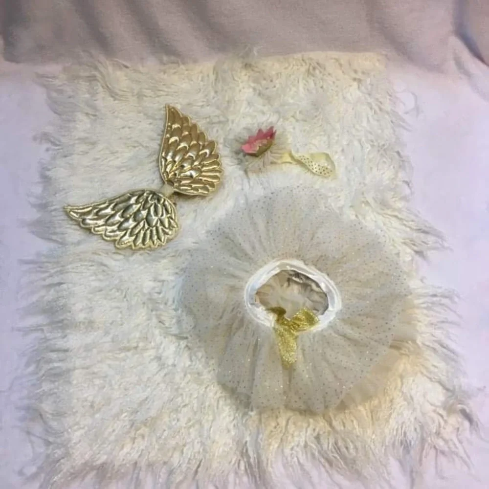 Newborn photo crop set Angel Costume Set White Gold Good Tutu‎ Wings Headband